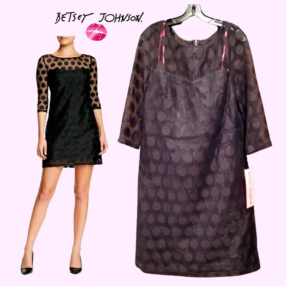 BETSEY JOHNSON NEW Old Money Polka Dot Sheer Mesh-Dress 10 - Picture 1 of 12